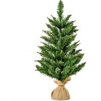 HOMCOM Weihnachtsbaum für Tisch 0,6 m kleiner Christbaum Kunsttanne 70 Zweige Leinen PVC Zement Grün Ø35 x 60H cm von HOMCOM