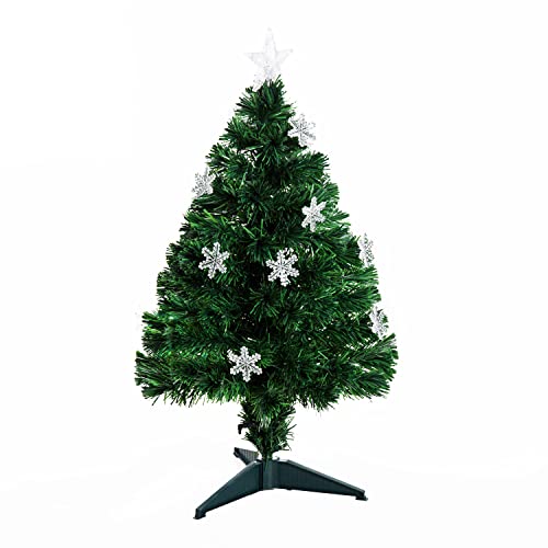 HOMCOM Weihnachtsbaum klein, Mini Christbaum, Tisch-Tannenbaum 12 LED-Lichter 90 Spitzen PVC Grün ∅45 x 90 cm von HOMCOM