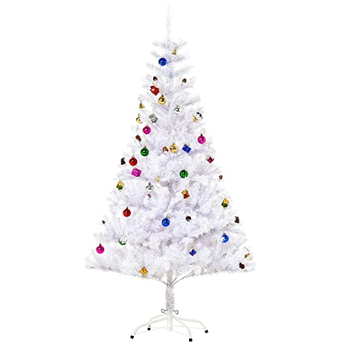 HOMCOM Weihnachtsbaum künstlicher Christbaum Tannenbaum Baum 150cm mit Ständer inkl. Dekor (150cm, weiß/Weihnachtsbaum) von HOMCOM