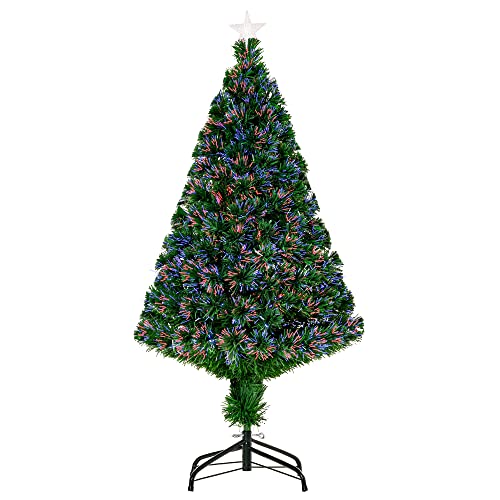 HOMCOM Weihnachtsbaum künstlicher Christbaum Tannenbaum Lichtfaser LED Baum mit Metallständer, Glasfaser-Farbwechsler, grün, 120 cm von HOMCOM