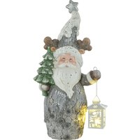 HOMCOM Weihnachtsdeko Figur, Weihnachtsmann mit Weihnachtsbaum und Laterne, 55 cm Weihnachtsfigur mit LED-Licht, Dekofigur zu Weihnachten von HOMCOM