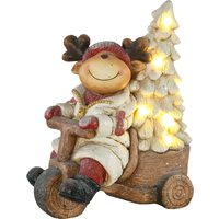 HOMCOM Weihnachtsdekoration, Rentier auf Dreirad mit Weihnachtsbaum, 44 cm Dekofigur zu Weihnachten, Weihnachtsfigur mit LED-Licht von HOMCOM