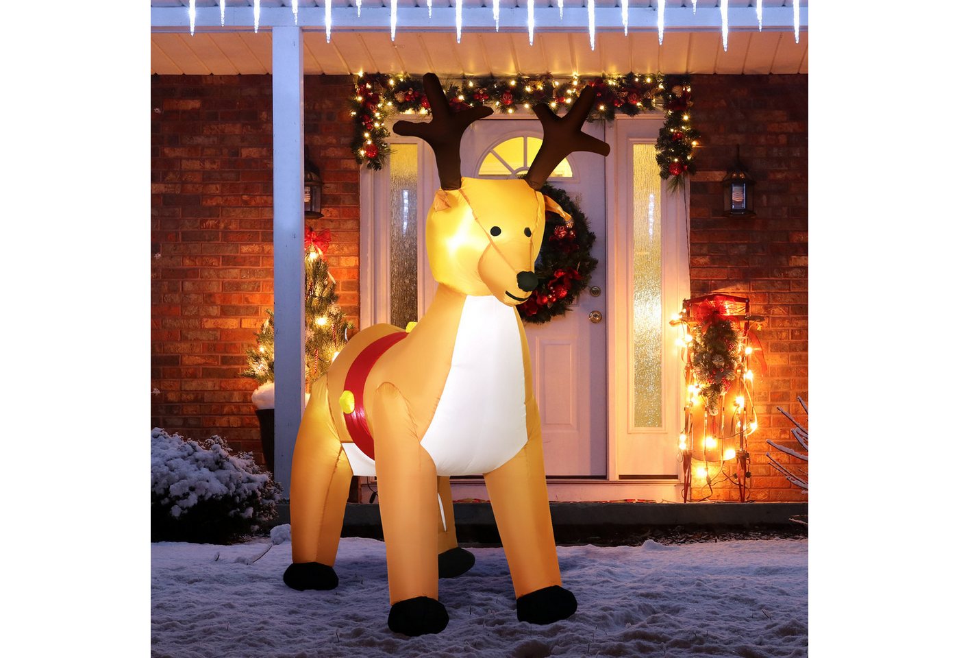 HOMCOM Weihnachtsfigur Polyesterstoff (Weihnachtsdekoration, 1 St., Aufblasbarer Weihnachtshirsch), LED-Lichter, Gelb von HOMCOM