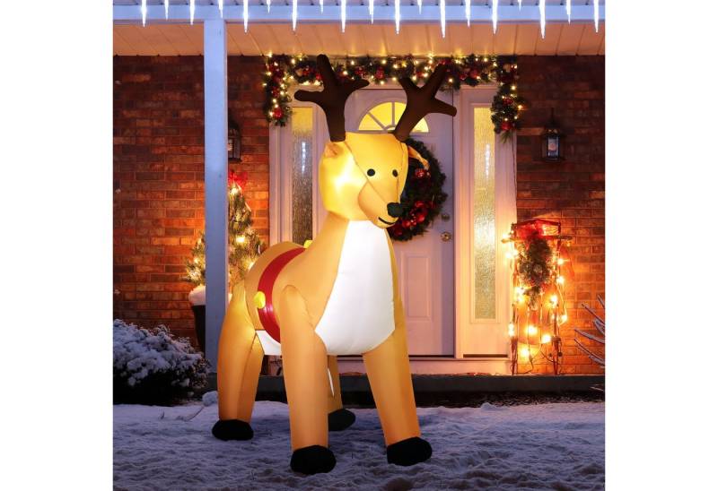 HOMCOM Weihnachtsfigur Polyesterstoff (Weihnachtsdekoration, 1 St., Aufblasbarer Weihnachtshirsch), LED-Lichter, Gelb von HOMCOM