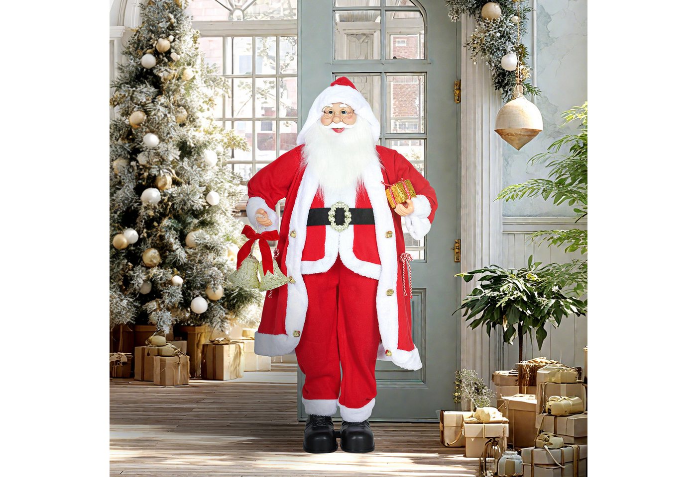 HOMCOM Weihnachtsmann Dekoration (Bewegungs- und Geräuschsensor, 1 St., singt und tanzt), Rot von HOMCOM