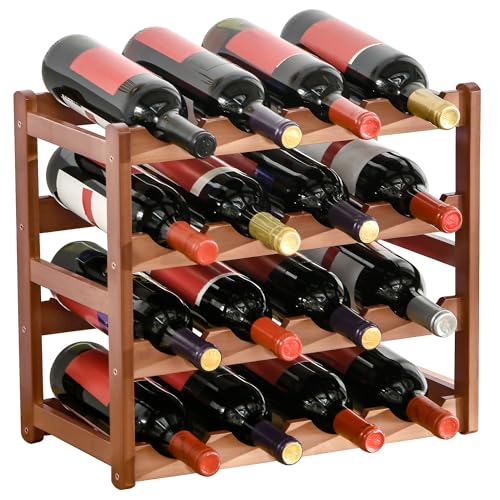 HOMCOM Weinregal für 16 Flaschen Stapelbar Flaschenregal Flaschenhalter Weinflaschenhalter aus Bambus für Keller, Lagerraum, 43 x 23,5 x 38 cm Braun von HOMCOM