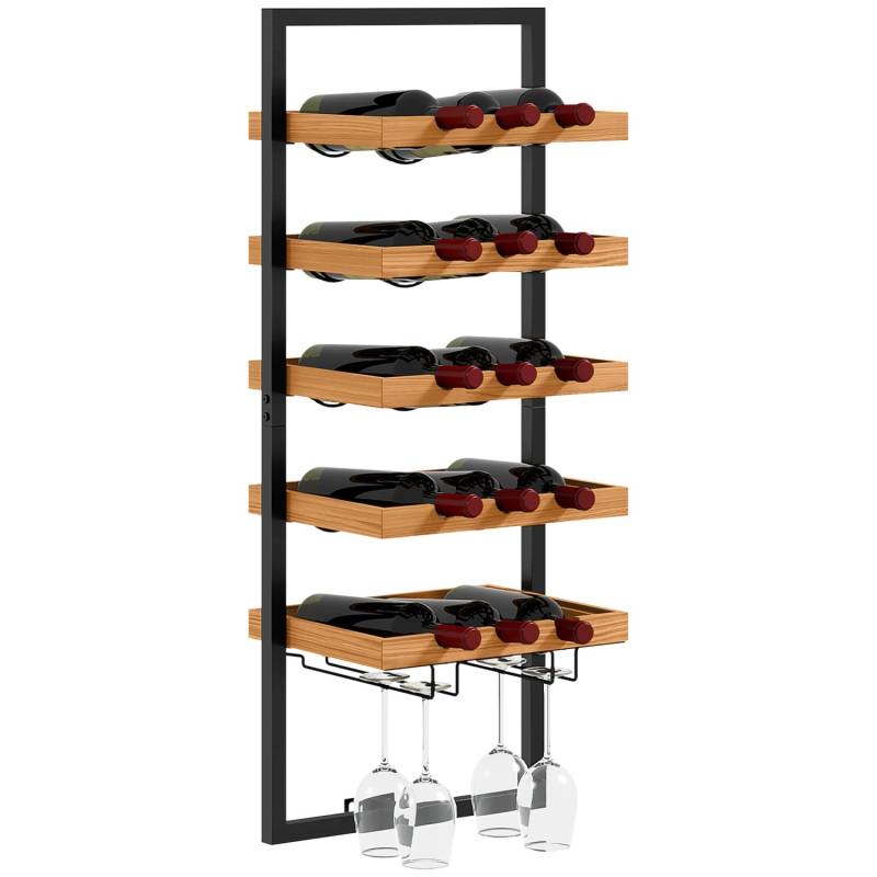 HOMCOM Weinregal für 15 Flaschen Kiefernholz Stahl Braun 35L x 25B x 86H cm von HOMCOM
