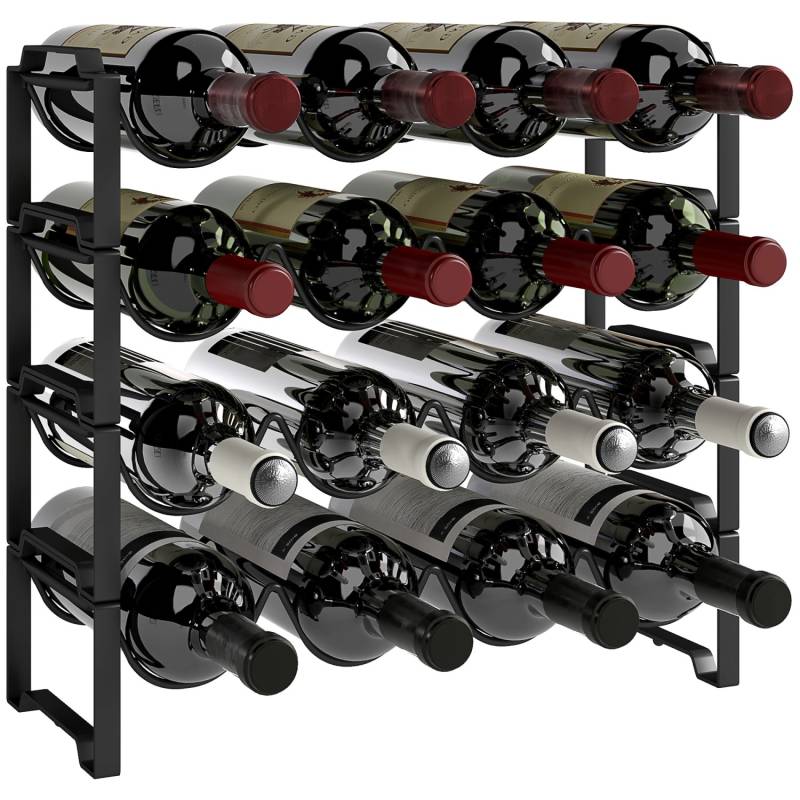 HOMCOM Weinregal für 16 Weinflaschen Metall Schwarz 42,5L x 16,5B x 41H cm von HOMCOM