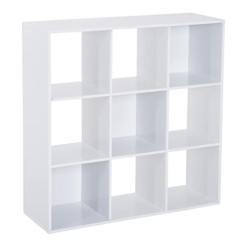 HOMCOM Weißes Bücherregal für Heim und Büro, Modernes Design Regal mit 9 Holzfächern, 91x29.5x91cm von HOMCOM