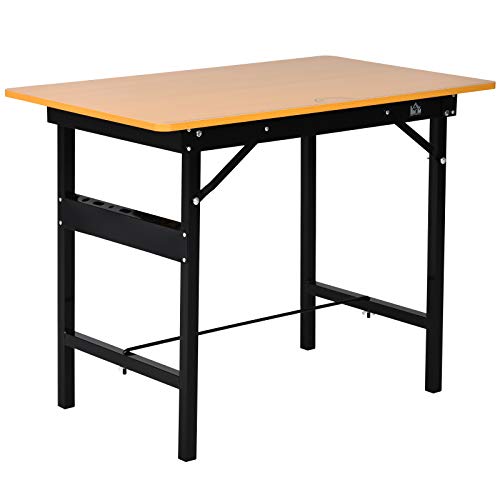HOMCOM Werkbank Werktisch Arbeitstisch Klapptisch Arbeitsplatte zusammenklappbar Stahl, MDF Gelb+Schwarz 100 x 60 x 75,5 cm von HOMCOM