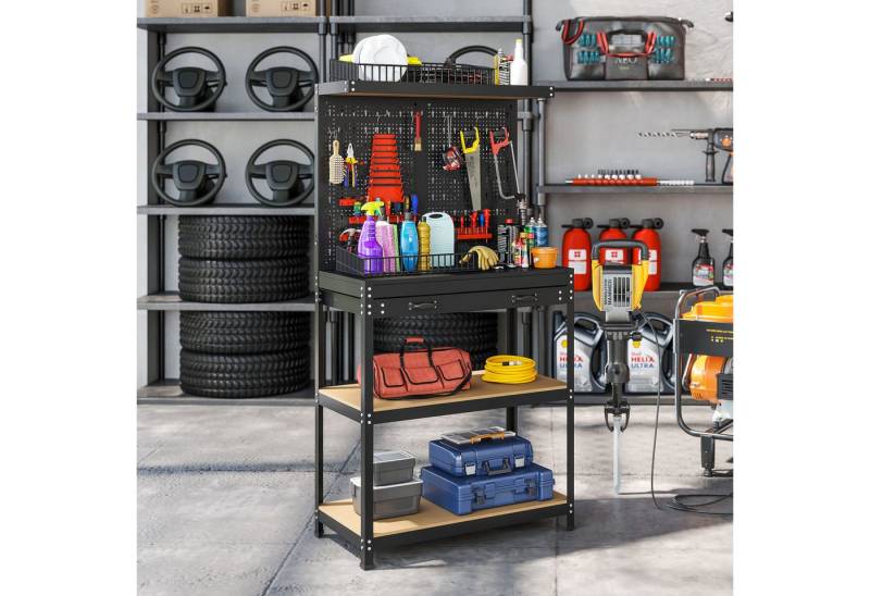 HOMCOM Werkstatt-Set mit Regale, Schublade, (Werkstatteinrichtung, 1-tlg), für Garage, Werkstatt, Schwarz von HOMCOM