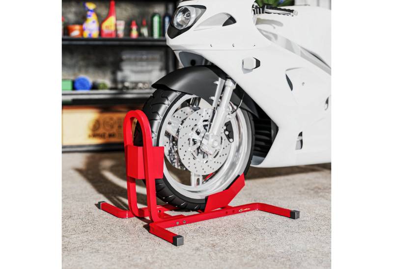 HOMCOM Werkstattkran für 17-21", 430-530 mm Vorderrad, Tragkraft max.250t Motorradwippe 1-St. Motorradständer aus Metall, Rot von HOMCOM