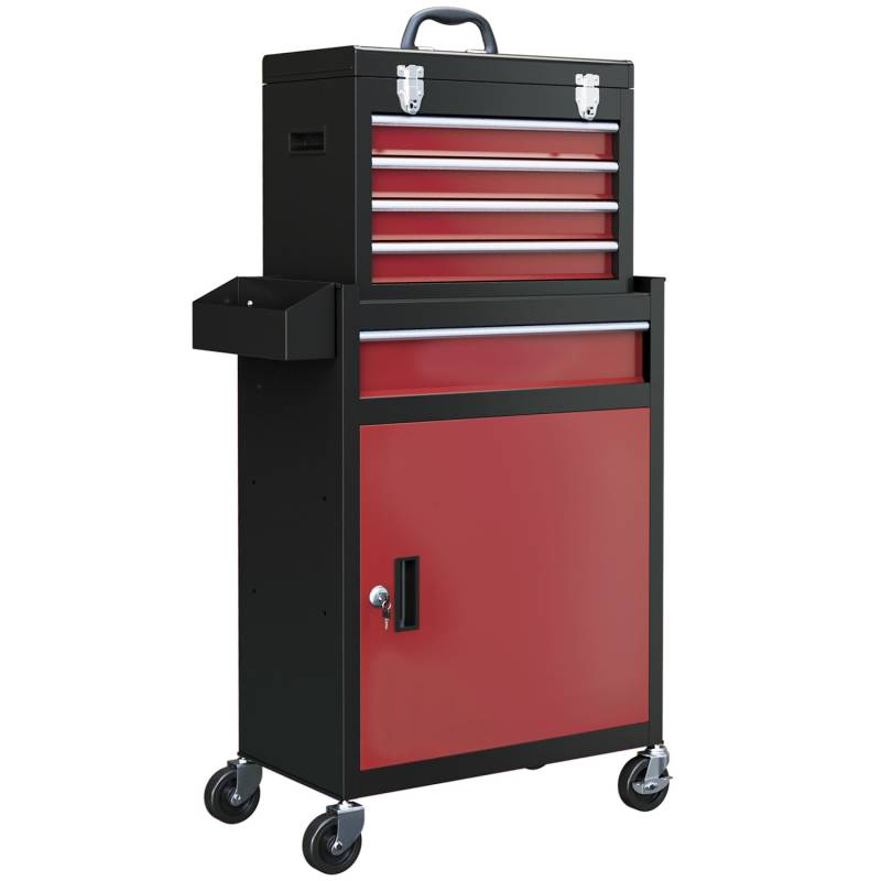 HOMCOM Werkstattwagen Werkzeugwagen Stahl Rot 60L x 28B x 102H cm von HOMCOM
