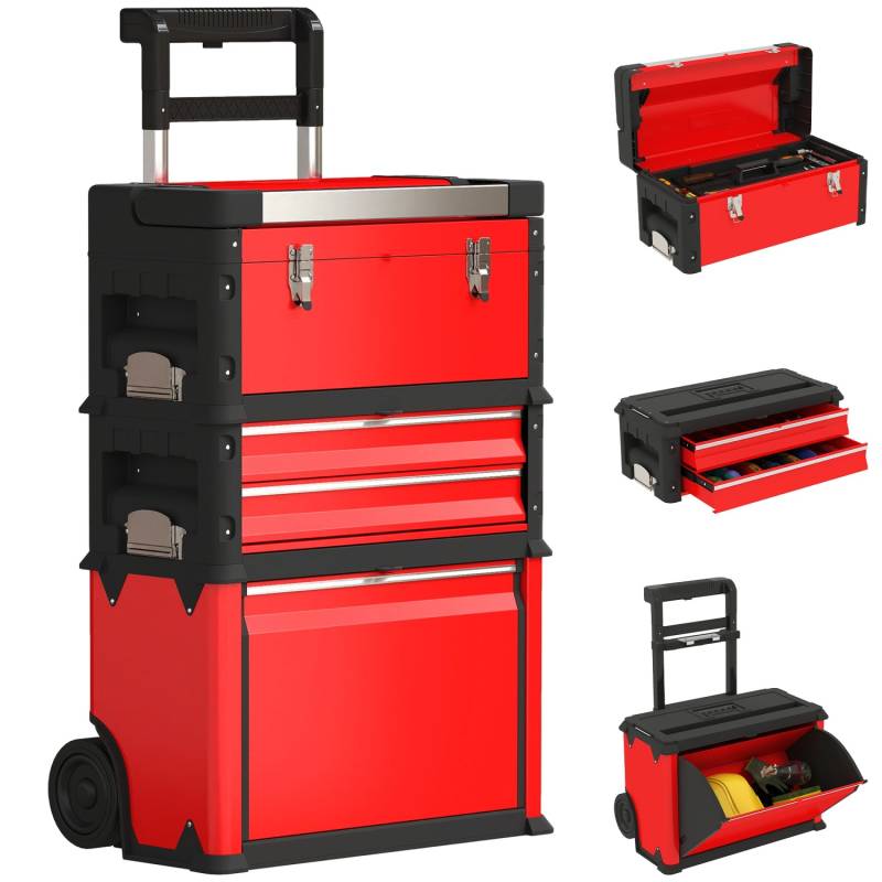HOMCOM Werkstattwagen inkl. Koffer Werkzeugwagen Leer 52L x 32B x 72H cm von HOMCOM