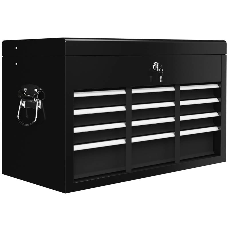 HOMCOM Werkzeugkasten Werkzeugkoffer Stahl Schwarz 60L x 26B x 34H cm von HOMCOM