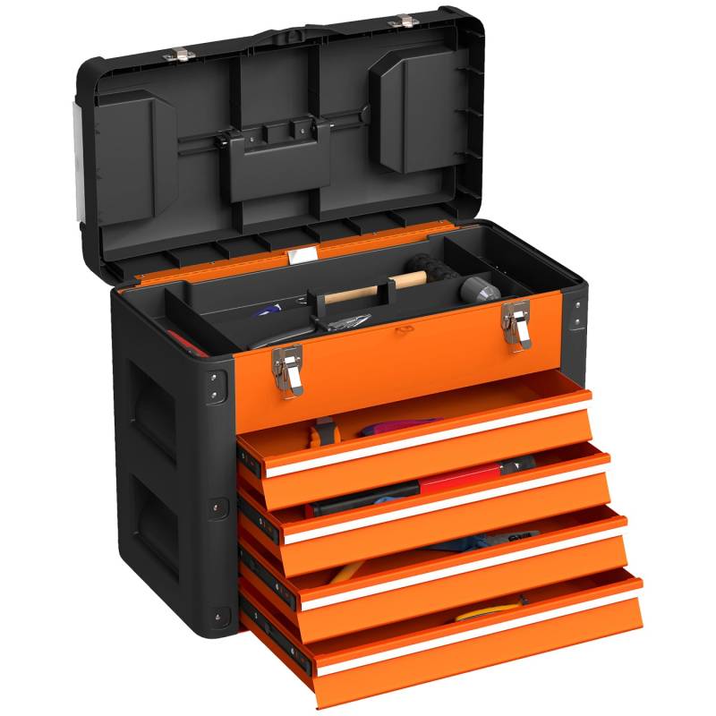 HOMCOM Werkzeugkiste Leer 49 x 25 x 40 cm Werkzeugkasten mit 4 Schubladen von HOMCOM