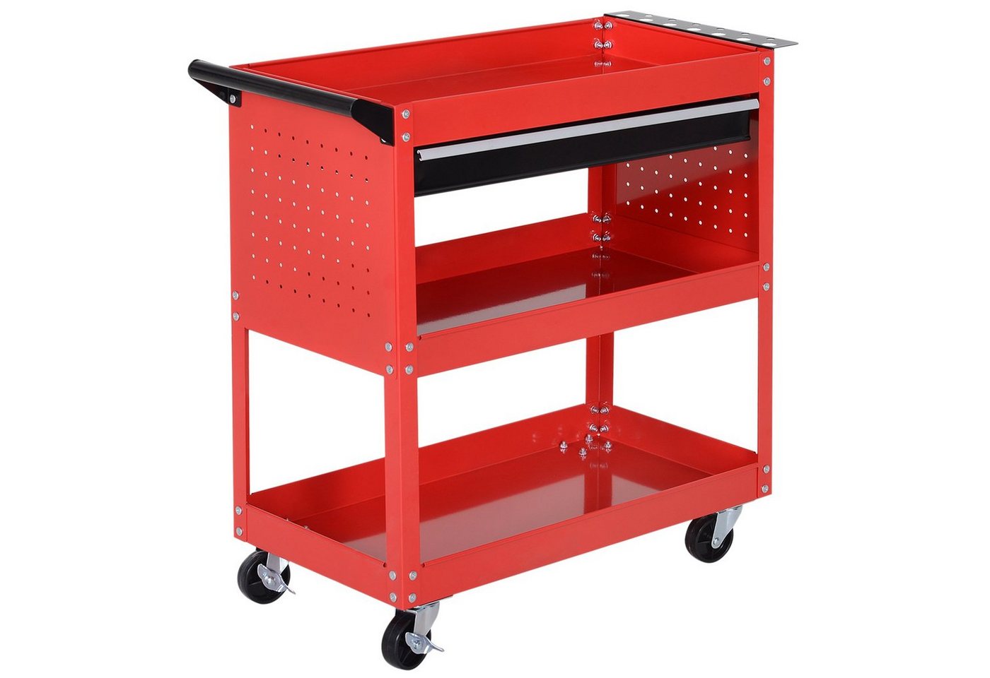 HOMCOM Werkzeugwagen Werkstatt-Rollwagen mit 3 Ebenen, max. Traglast:60 kg, (Montagewagen, 1-tlg., Transportwagen), Schwarz+rot 82 x 35 x 76 cm von HOMCOM
