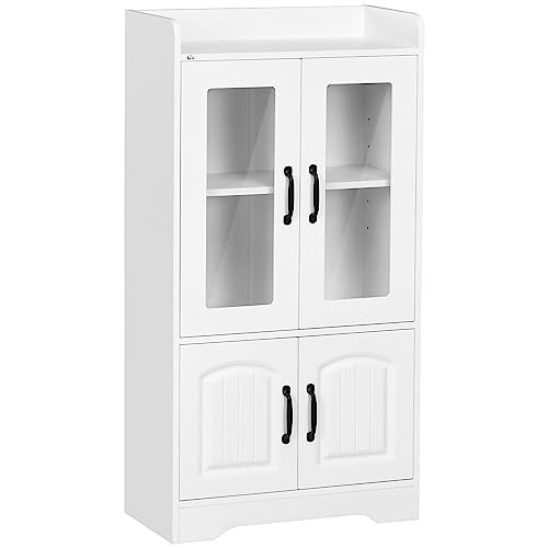 HOMCOM Wohnzimmer Vitrine Bücherregal Bücherregal mit Glastüren Verstellbares Regal und Soft Close Scharniere für Arbeitszimmer Büro Schlafzimmer 60x30x116 cm Weiß von HOMCOM