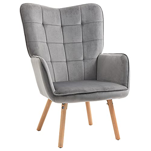 HOMCOM Sessel Ohrensessel mit Armlehne, Holzrahmen Gepolstert Loungesessel mit Samtoptik, Relaxsessel für Wohnzimmer, Schlafzimmer, Grau HOMCOM Sessel Ohrensessel mit Armlehne, Holzrahmen Gepolstert Loungesessel mit Samtoptik, Relaxsessel für Wohnzimmer, Schlafzimmer, Grau von HOMCOM