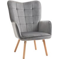 HOMCOM Esszimmerstuhl Wohnzimmerstuhl mit Armlehnen und Rückenlehne aus samtartigem Polyester, Buchenholz, grau-natur, 71x76x101cm   Aosom.de von HOMCOM