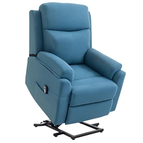 HOMCOM elektrischer Aufstehsessel Sessel mit Aufstehhilfe für Senior Relaxsessel TV Sessel mit schlaffunktion und aufstehhilfe Fernsehsessel Liegefunktion Leinen-Touch Blau 83 x 89 x 102 cm von HOMCOM