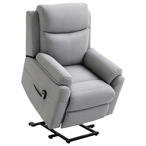 HOMCOM elektrischer Aufstehsessel Sessel mit Aufstehhilfe für Senior Relaxsessel TV Sessel mit schlaffunktion und aufstehhilfe Fernsehsessel Liegefunktion Leinen-Touch Grau 83 x 89 x 102 cm von HOMCOM