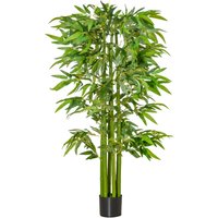 HOMCOM künstliche Pflanzen groß 160 cm Bambus Kunstpflanze Zimmerpflanze Büropflanze Kunststofftopf für drinnen und draußen von HOMCOM