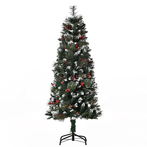 HOMCOM künstlicher Weihnachtsbaum 1,5 m Christbaum Tannenbaum 360 Äste PVC Metall Grün+Weiß Ø50 x 150 cm von HOMCOM