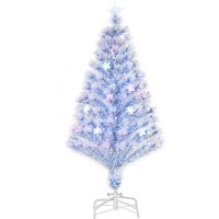 HOMCOM künstlicher Weihnachtsbaum mit 3 LED-Leuchten Christbaum Tannenbaum PVC Metall Weiß+Blau Ø60 x 120H cm von HOMCOM