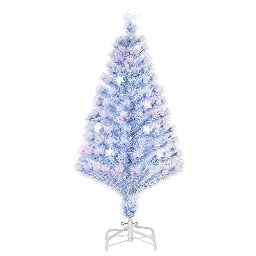 HOMCOM künstlicher Weihnachtsbaum mit 3 LED-Leuchten Christbaum Tannenbaum PVC Metall Weiß+Blau Ø60 x 120H cm von HOMCOM