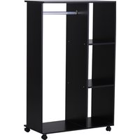 HOMCOM offener Kleiderschrank Dielenschrank mit Kleiderstangen und Räder Aluminium 80x40x128 cm Schwarz   Aosom von HOMCOM