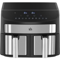 HOMCOM Heißluftfritteuse 8L Fritteuse mit Doppelkammer, Airfryer mit 10 Programmen, 2400 W Luftfritteuse mit Touchscreen, Rezeptur, ohne Öl, Schwarz von HOMCOM