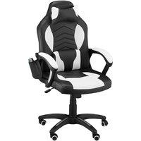 Bürostuhl Massagesessel Gaming Stuhl Wärmefunktion 6 Vibrationspunkte mit Massagefunktion pu Schwarz + Weiß 68 x 69 x 108-117cm - Weiß+Schwarz von HOMCOM