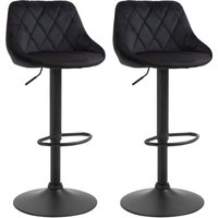 Barhocker 2er-Set Barstuhl mit Lehne, Samt-Optik, Stahlgestell, Höhenverstellbare Küchenstühle mit Fußstütze Drehbar Tresenhocker, Schwarz - Homcom von HOMCOM