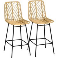Barhocker 2er Set, Barstuhl mit Gestell aus Kunstrattan, Rückenlehne, Küchenstühle mit integrierter Fußstütze, Tresenhocker für Küche, Wohnzimmer, Barhocker 2er Set, Barstuhl mit Gestell aus Kunstrattan, Rückenlehne, Küchenstühle mit integrierter Fußstütze, Tresenhocker für Küche, Wohnzimmer, von HOMCOM