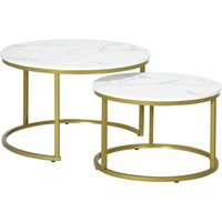 Homcom - 2er-Set Couchtisch, Runder Beistelltisch, Kaffeetisch mit Stahlgestell in Gold, stapelbar Sofatisch mit Marmoroptik, für Wohnzimmer, bis 30 Homcom - 2er-Set Couchtisch, Runder Beistelltisch, Kaffeetisch mit Stahlgestell in Gold, stapelbar Sofatisch mit Marmoroptik, für Wohnzimmer, bis 30 von HOMCOM