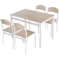 Homcom - 5-teilige Essgruppe Sitzgruppe Esstisch Set Holzmaserung mdf + Metall Grau + Weiß mit 1 Tisch + 4 Stühlen - Hellgrau von HOMCOM