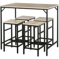 5-teiliges Bartisch Set Bartisch mit Barhocker-Set Esstisch mit 4 Stühlen Küchentisch für Esszimmer, Küche, Eiche+Schwarz - Homcom von HOMCOM