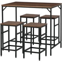5-teiliges Bartisch Set Bartisch mit Barhocker-Set Esstisch mit 4 Stühlen Küchentisch für Esszimmer, Küche, Rustikal-Braun+Schwarz - Homcom von HOMCOM