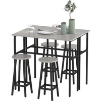 Homcom - 6-teilig Essgruppe 2 Bistrotisch mit 4 Stühlen Hocker Bartisch Set Esszimmergruppe Sitzgruppe im Industrial Design Barhocker-Set für von HOMCOM