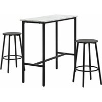 Homcom - Bartisch mit Barhocker Set, 3-teiliges Bartisch Set, Esstisch mit 2 Barhocker, Essgruppe, Stehtisch, Küchentisch für Esszimmer, Stahl, Weiß, von HOMCOM