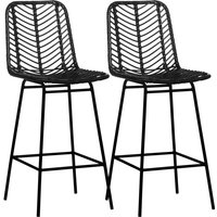 Barhocker 2er Set, Barstuhl mit Gestell aus Kunstrattan, Rückenlehne, Küchenstühle mit integrierter Fußstütze, Tresenhocker für Küche, Wohnzimmer, Barhocker 2er Set, Barstuhl mit Gestell aus Kunstrattan, Rückenlehne, Küchenstühle mit integrierter Fußstütze, Tresenhocker für Küche, Wohnzimmer, von HOMCOM