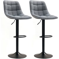 Homcom - Barhocker 2er-Set, Gepolstert Barstuhl mit Lehne, Stahlgestell, Chenille-Optik, Höhenverstellbare Küchenstühle mit Fußstütze 360° Drehbar von HOMCOM