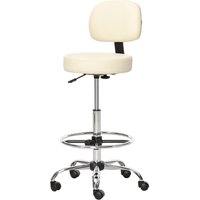 Barhocker Drehstuhl Höheverstellbarer Barstuhl mit Rollen aus Kunstleder-Leder Arbeitshocker Bürohocker 360° schwenkbar mit Lehne Gepolstertet Beige von HOMCOM