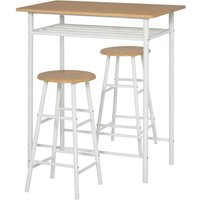 Bartisch Set Bartisch mit 2 Barhockern Essgruppe Küchentisch mit Lagerregal Esstisch für Esszimmer, Küche, Weiß - Homcom von HOMCOM