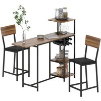 Homcom - Bartisch mit Barhocker Set, Bartisch-Set mit 2 Barstühlen, Rückenlehne Klappbar Küchentisch mit Weinglashalter, Weinregal und Ablage, von HOMCOM