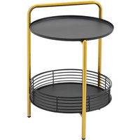 Beistelltisch 2-in-1 Design Industriedesign Serviertablett + Beistelltisch 1 Regal Stahl Gold + Schwarz - Schwarz+Gold - Homcom von HOMCOM