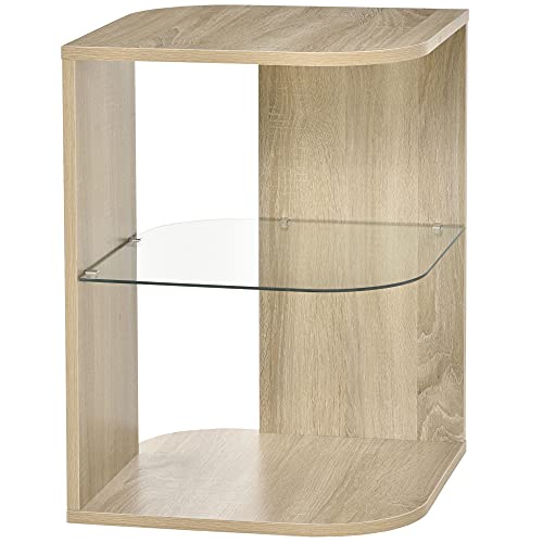 Homcom Beistelltisch mit Ablage aus Hartglas in Eichenoptik. von HOMCOM