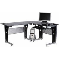 Homcom - Computertisch Eckschreibtisch Schreibtisch Bürotisch pc Tisch mit schwarzem Sicherheitsglas L-förmig 164x139x75 cm - Schwarz Homcom - Computertisch Eckschreibtisch Schreibtisch Bürotisch pc Tisch mit schwarzem Sicherheitsglas L-förmig 164x139x75 cm - Schwarz von HOMCOM