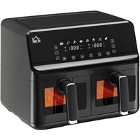 Homcom - Dual Zone Heißluftfritteuse 8 l Airfryer 2500W mit 2 Fächer, 8 Programme, Antihaftbeschichtung, Heissluftfritteuse Fritteuse ohne Öl, Schwarz von HOMCOM